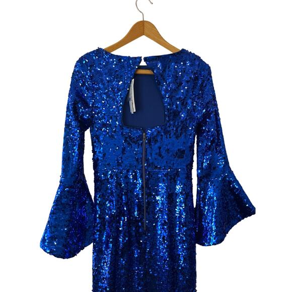 Alice + Olivia Jae Ultramarine Blue Sequin Bell Sleeve Gown Size 6 NWT - Picture 7 of 16